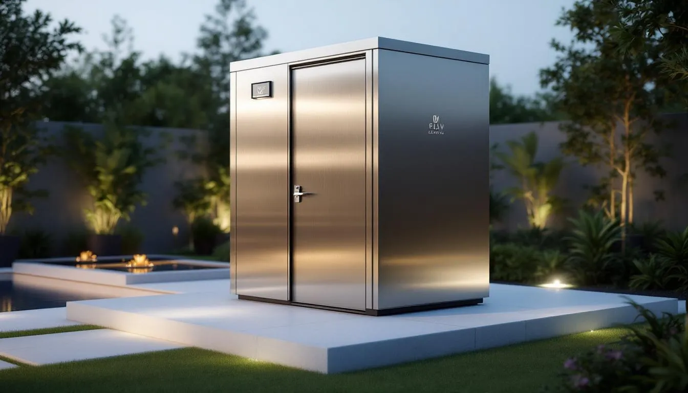 A luxury porta potty for sale showcasing its elegant design and features.