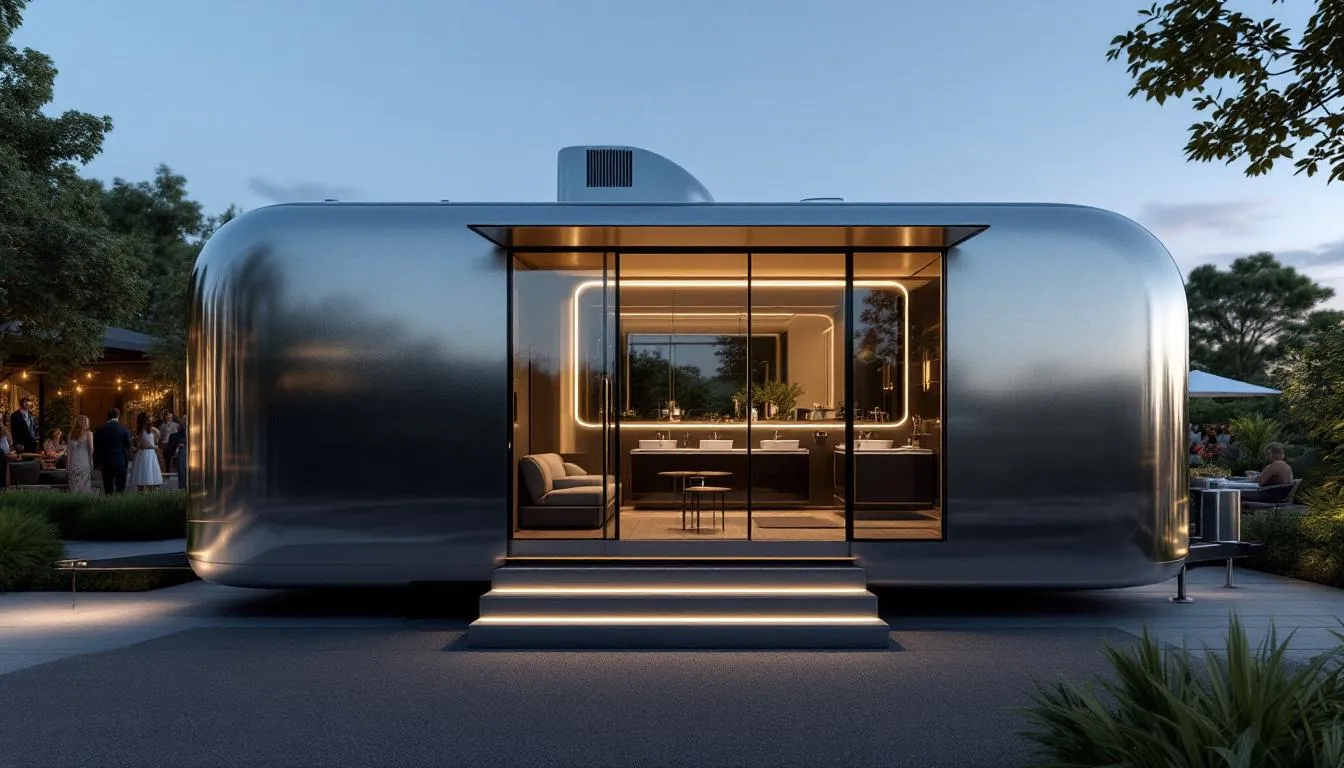 A luxury restroom trailer enhancing a corporate event experience.